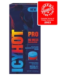 Front packaging of Icy Hot PRO No Mess. Voted Product of the Year (Consumer Survey of Product Innovation 2023)